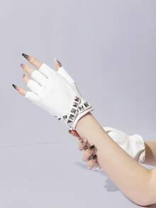 1 Pair Hip-Hop PU Lace-Up Gloves, Suitable For Music Festival Occasions - Black - 150 - View 22