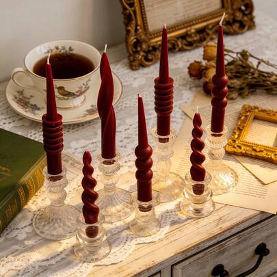 1支酒红色柱状蜡烛，波浪纹理，圆柱形/半球形/扭曲形，无烟大豆蜡，适用于营造氛围、家居装饰、派对、桌面摆设、节日礼物、浪漫烛光晚餐、婚礼装饰、结婚礼物、送给她的礼物、女友礼物、送给朋友的小礼物