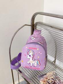 1pc Cute Pony & Unicorn Print Zipper Closure Crossbody Pouch, Suitable For Teenagers Daily Use All Seasons - A - View 5