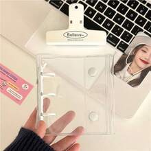 1 Pc Double Buckle A8 3 Inch Single Slot Mini 3-Hole Loose Leaf Notebook Minimalist Transparent Card Storage Book - Multicolor - View 10