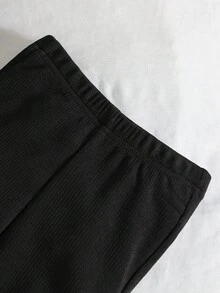 女孩简约优雅公主风套装：蝴蝶结刺绣珍珠项链装饰背心搭配薄纱拼接喇叭裤 - 黑色 - 查看 6