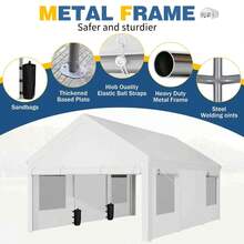 JAMFLY Carport, Heavy Duty Carport With Roll-Up Windows, Portable Garage With Removable Sidewalls & Doors, Car Canopy With Sandbags And All-Season Tarp For Car Boat Truck Motorcycle - 白色 - 查看 5