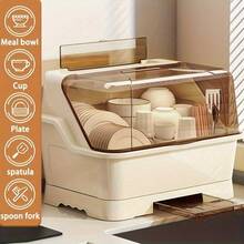 2025 Upgraded Covered Tableware Storage Rack – Space-Saving Countertop & Cabinet Organizer | Fresh Cream-Colored Tableware Storage Box With Drain Tray | Dust-Proof Design For Easy Installation Ideal Gift For Thanksgiving & Christmas - View 5