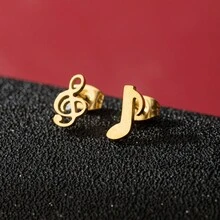 1 Pasang Anting Tusuk Kecil Berbentuk Not Musik, Anting Tusuk Stainless Steel untuk Pria, Perhiasan Berbentuk Hati Musik, Anting Simbol Musik, Aksesoris Pelajar - GED773 - View 4