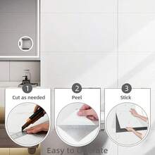 12PCS PVC Marble Tiles Wall Sticker Self-Adhesive Stick Kitchen Bathroom Decor - Pearl White - View 2