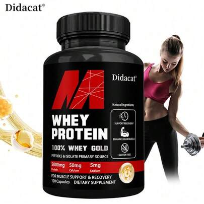 Bcuelov Whey Protein Supplement, 5000mg Per Serving, Supports Energy, Suitable For Both Men And Women - 120 Capsules