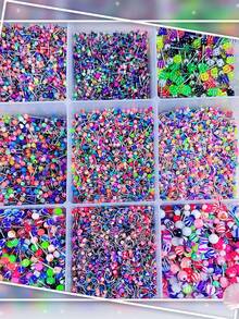 45件/套不锈钢穿刺饰品，包括舌环、眉环、鼻环、唇环，款式多样 - 彩色 - 查看 8