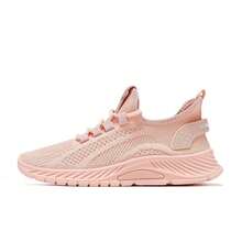 Women's Breathable Round Toe Slip-On Cushion Sneakers, Ladies' Casual Knitted Shoes - Pink - View 4