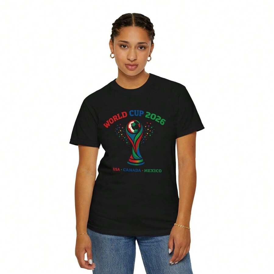 World Cup 2026 Trophy T-Shirt _ USA Canada Mexico Soccer Tournament Cities - màu đen - Xem 1
