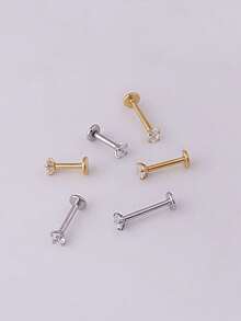 16G Stainless Steel Internally Threaded Zirconia Stud Earrings, Suitable For Ear Cartilage/Nose/Ear Rim/Lip Piercing - Ear Cartilage Earrings, Unisex, 2pcs/Set - Multicolor - View 6