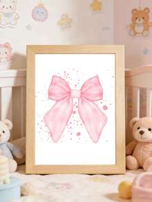 3pcs Personalized Pink Ribbon Wall Art Poster Customized Name Children's Room Decor Inkjet Painting Pink Bow Sweet Style Modern Cute Hanging Picture Minimalist Apartment Bedroom Living Room Decor Baby Girl Birthday Gift Unframed - Pink - View 4