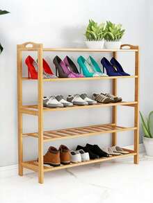 3/4/5层竹制鞋架，木制储物架，适用于玄关、衣柜和宿舍，结构坚固，易于组装，节省空间，可用于存放鞋子、植物和日常用品。 - 多重規格 - 查看 7