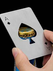 1个黑桃A开瓶器，扑克牌开瓶器，汽水罐开瓶器，便携式不锈钢卡片 - 黑與白 - 查看 12