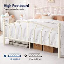 Allewie 14 Inch Twin/Full/Queen/King Size Metal Platform Bed Frame With Heart-Shaped Headboard And Footboard/Iron-Art Mattress Foundation/Under Bed Storage/No Box Spring Needed/Easy Assembly/Noise-Free/Cream White - Cream White - 查看 4