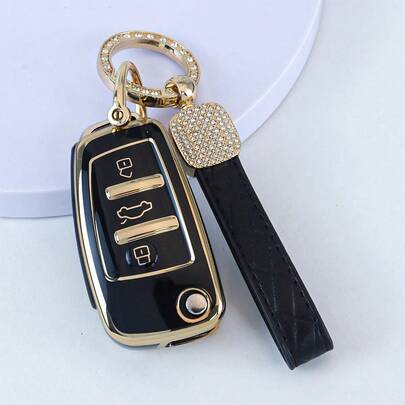 1pc New TPU Car Key Case With Keychain Cover Shell For Audi For A3 For A6 For C5 For C6 For Q3 For Q2 For Q7 For TT For TTS For R8 For S3 For S6 For RS3 For RS6 For A4 Protector Accessories Dustproof And Anti Fall High-End Fashionable Keybag
