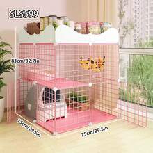 可堆叠双层猫屋，带储物架的模块化猫笼 - 彩色 - 查看 4