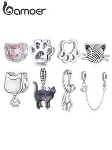 1pc 925 Sterling Silver Cat Paw Pendant, Suitable For Basic Bracelet DIY, For Cat Lovers - Silver - View 1