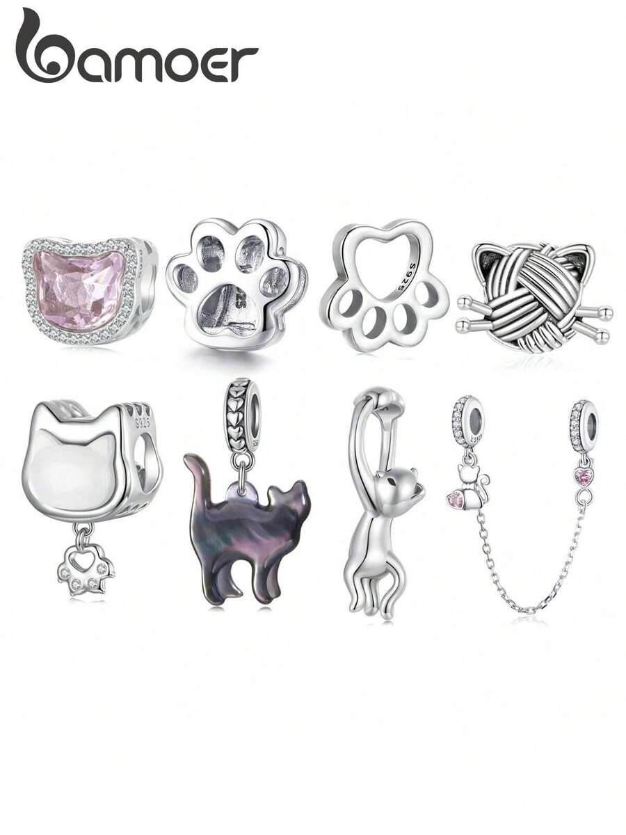 1pc 925 Sterling Silver Cat Paw Pendant, Suitable For Basic Bracelet DIY, For Cat Lovers - Silver - View 1