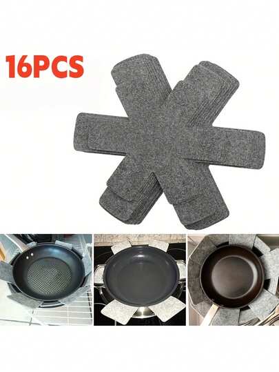 16pcs Non-Stick Felt Pot Pad Set – Scratch-Resistant, Heat-Resistant, Multi-Layer Kitchen Utensil Protectors, Space-Saving, Reusable, X-Shaped Pot Scratch Guards, Portable Storage Solution, Cookware Accessories, Multi-Ply Material