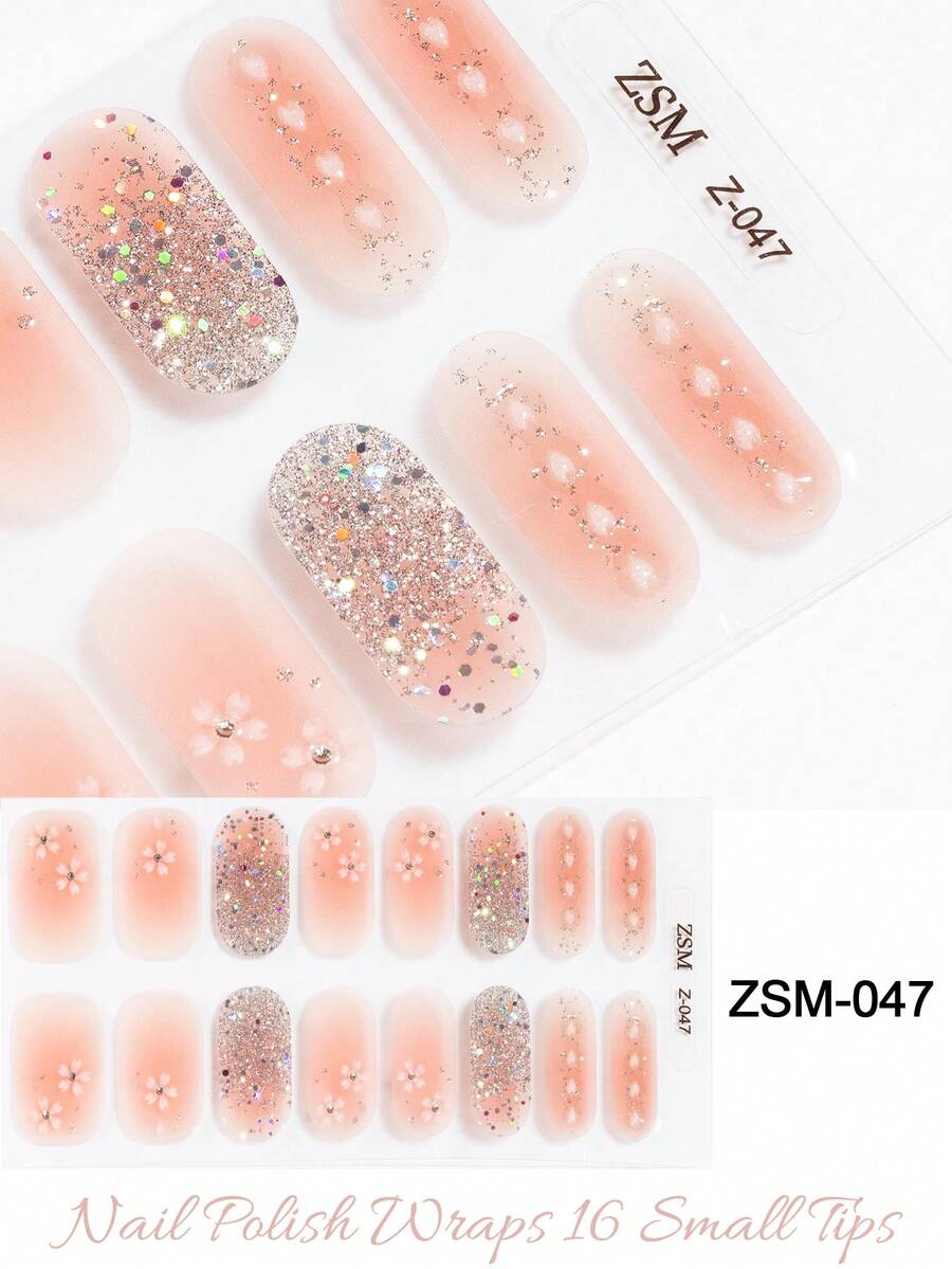 SSemi Cured Gel Nail Strips , Jelly Beige, 16 Pcs Gel Nail Wraps, Stickers, No UV Light Required, Salon Quality, Long Lasting