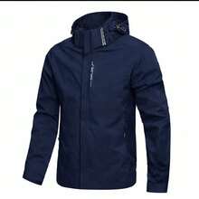 Men's Windbreaker Jacket, Waterproof, Lined, With Adjustable Cuffs And Hood, Ideal For Motorcyclists, Wear-Resistant. - 黑色 - 查看 3