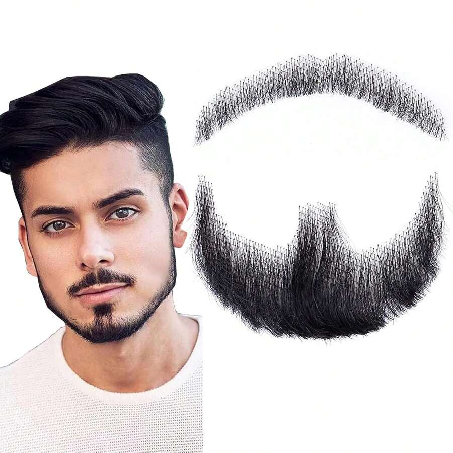 Barba postiza realista de cabello humano para fiestas de Halloween - Negro - Ver 1