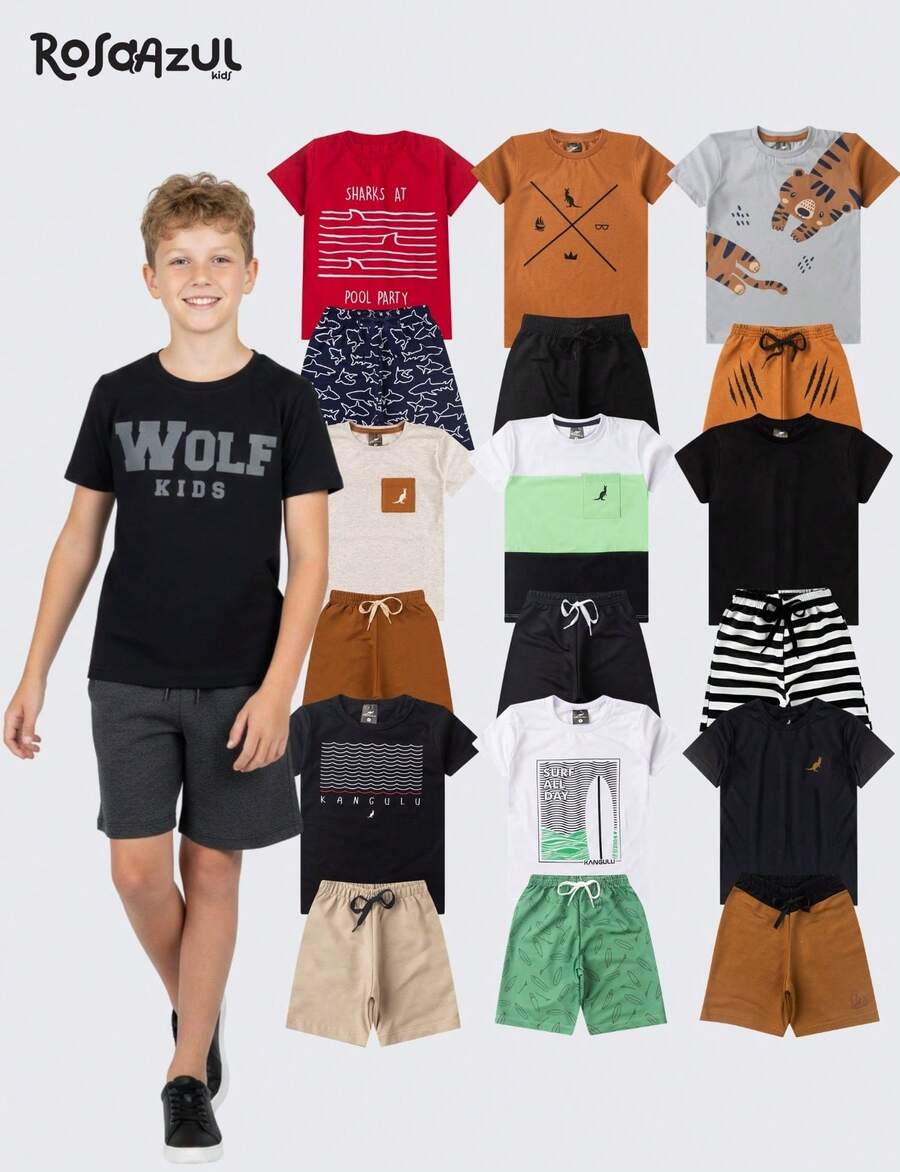 Comfortable 6-Piece Cotton Set - Boys' Summer Outfit With 3 T-Shirts And 3 Assorted Shorts - 彩色 - 查看 1