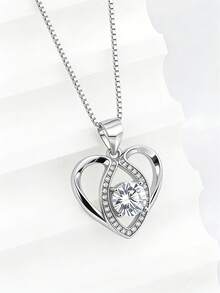 S925 Silver Heart Necklace 5A CZ Paved Minimalist Women Girls Daily Commute Party Gift Box All Season - Silver - View 4