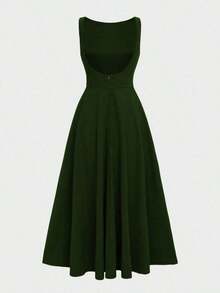 Elegant French Romantic Backless Hollow-Out Cinched Waist Sexy Charming Maxi Dress, Burgundy, Suitable For Christmas, Holiday Party, Date - 墨綠色 - 查看 8