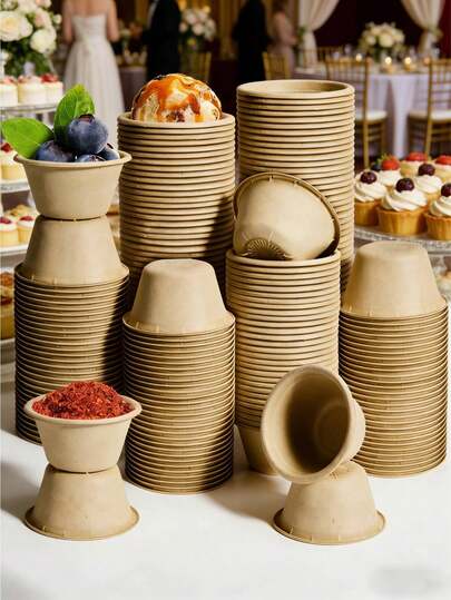 50/100 Pack Back To School Natural Bagasse Fiber Bowls 2oz Disposable Paper Cups Microwavable Sample Snack Charcuterie Serving Cups Disposable Ramekins For Sauce Portion Condiment Ice Cream Desserts