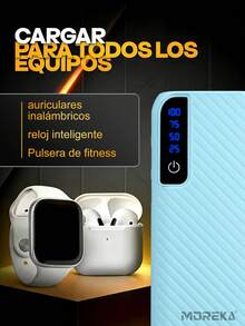 Esta batería externa portátil de 7500 mAh es compatible con los protocolos de carga rápida PD3.0 y QC4.0. Cuenta con tres puertos USB-C, funciones de linterna y carga de teléfonos móviles, y es compatible con todos los teléfonos móviles. - Azul - Ver 4