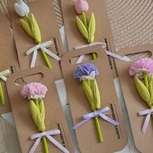 New Pastoral Style Plush Fabric Sunflower, Tulip Artificial Flower Hanging Decor, 1 Card For DIY Furniture Decoration - Multicolor - View 3