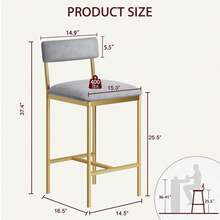 CuisinSmart 4PCS Bar Stools,Upholstered Bar Chairs With Back,PU UpholStered,25.5 Inches Kitchen Bar Stools For Kitchen Breakfast Nook Living Room Small Space - Gold-4Pcs - View 8