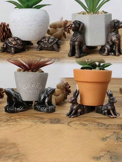 3pcs Animal Flower Pot Feet Pads, Turtle, Rabbit, Cat & Dog Decorative Resin Crafts Flower Pot Supports, Suitable For Outdoor Garden Decor, Flower Pot Decoration, Wedding, Birthday, Mid-Autumn, Travel Souvenirs, Graduation, Party