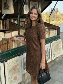 【天使之吻】法式优雅中长连衣裙，2026春夏新品，高端圆领度假风短款连衣裙 - 咖啡 - 查看 6