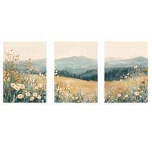 3幅墙面艺术海报（可选画框）/ 带框三联旅行主题山地雏菊野花风景画，3幅儿童房墙面装饰，大型野花客厅装饰，即时数字下载，带框墙面艺术品（由于光线、显示器等原因，可能存在轻微色差） - 彩色 - 查看 12