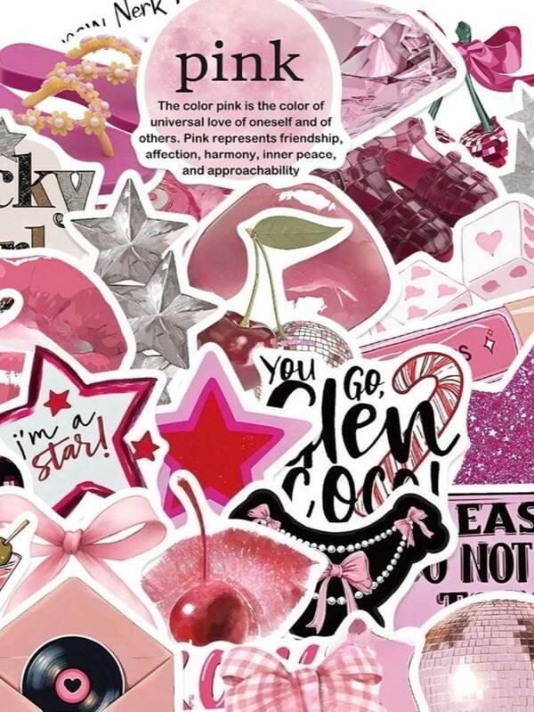 50pcs Cartoon Pink Stickers, Y2K Style City Girl Stickers, Cute Pink Stickers Suitable For Water Bottles, Guitars, Luggage, Phone Cases, Laptops, Skateboards, Gifts, Etc.