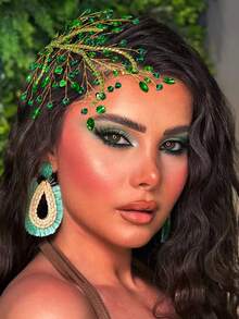 1pc Fashion Bridal Head Piece Green Rhinestone Women's Headwear Wedding Party Hair Accessory For Woman ﻿ - Multicolor - View 3