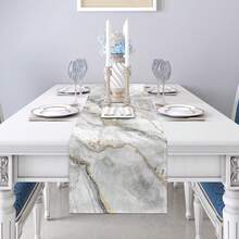 Marble Table Runner, Gold & Gray, Suitable For Dining Table, Vanity, Coffee Table, Home Kitchen And Dining Room - Multicolor - View 6