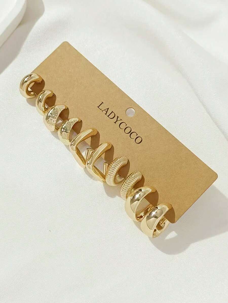 LADYCOCO 5对时尚优雅独特C形几何耳环，适合女性日常佩戴、约会、派对等场合，金色耳环套装