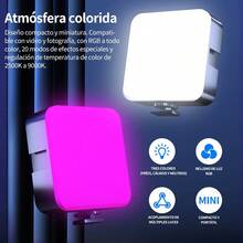 Mini luz de relleno LED RGB, cilíndrica y de tamaño de bolsillo, adecuada para dispositivos como teléfonos móviles, iPhones, iPads y computadoras portátiles, y se puede usar para grabar videos, transmitir en vivo, vlogs y otros escenarios. - Negro - Ver 5