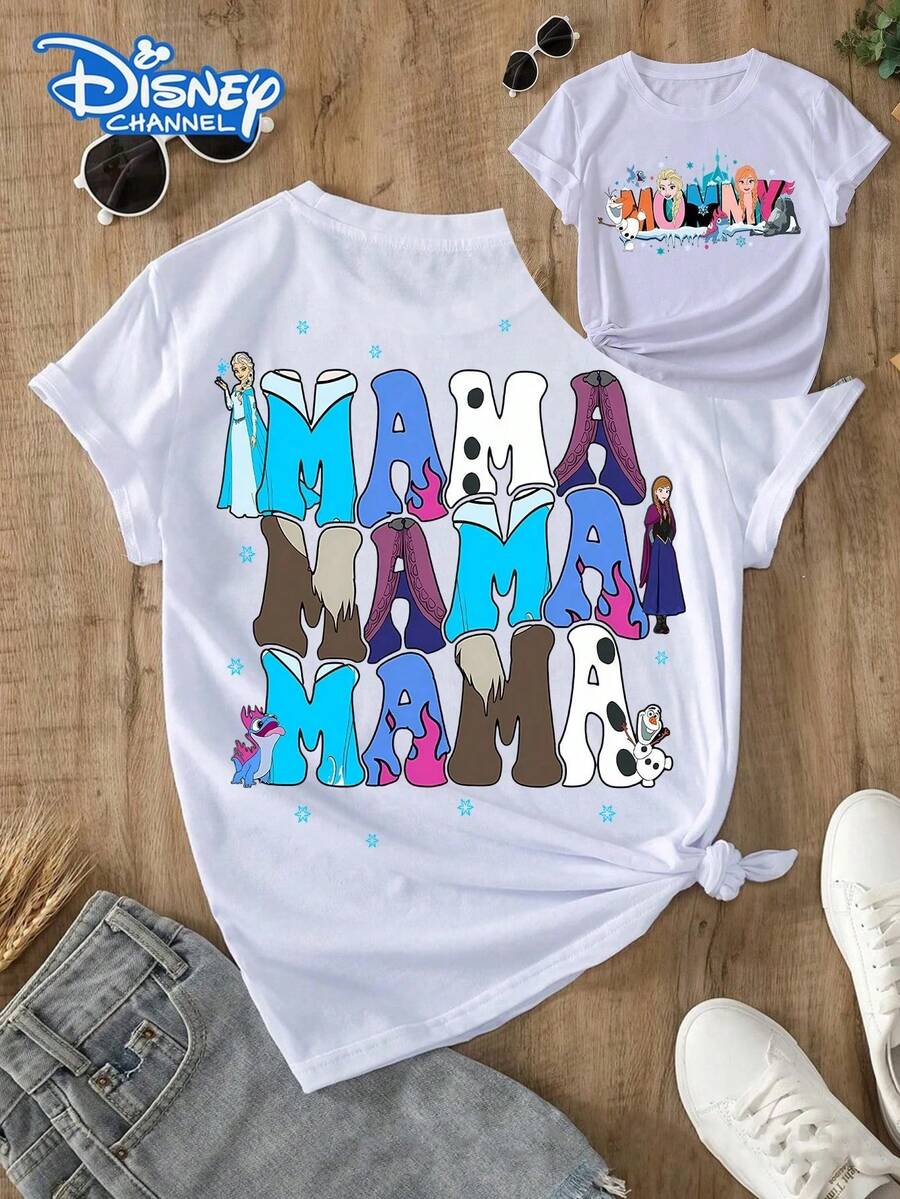 Disney T-Shirt, Decorated With Frozen Words And Cartoon Prints. Soft, Comfortable And Durable Fabric. Women's T-Shirts In Spring And Summer Are Very Suitable For Daily Wear, Shopping, Parties, Travel And Gatherings. It Is Also A Beautiful Gift. - trắng - Xem 1