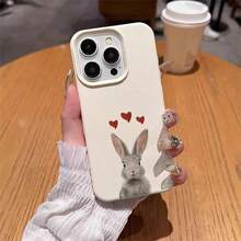 1pc TPU Material Cute Rabbit Heart Pattern Phone Case Suitable Compatible With Iphone 17 Pro Max/17/16 Pro Max/15/13/12/11, S20 FE/A15/S24/A55, Note 11/Note 12/Note 13 Pro, Full Coverage Anti-Drop Soft Protective Phone Cover - White - View 4