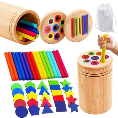3-In-1 Wooden Color Matching & Shape Sorting Game, Multifunctional Montessori Educational Toy Suitable For Toddlers, Ideal Gift For Birthday, Christmas