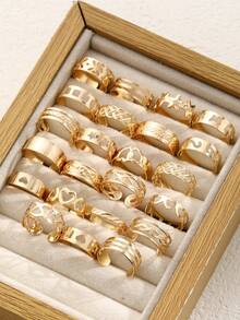 16pcs/Set Heart & Star Geometric Metal Toe Ring Set, Simple Design, Gift For Women, Party & Vacation - Golden - View 14