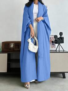 Áo choàng Kaftan Jalabiya tay dài, vai rớt, thanh lịch dành cho nữ, được làm từ vải dệt không co giãn, không kèm khăn choàng. - Màu xanh lam - Xem 2
