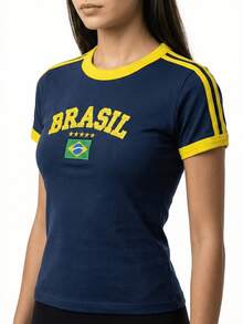 BabyLook Women's Embroidered Brazil Shirt Without State - 藏蓝色 - 查看 5