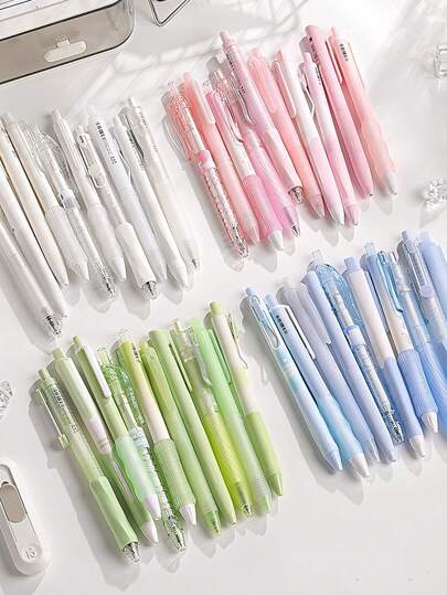 3pcs Simple & Fashionable Gel Pen Set, Includes 5 Different Pen Clips, High-Quality Water-Based Pens, Push-Button Black Ink Ballpoint Pens, Solid Colors, 0.5mm Fine Tip, Retractable, Quick-Drying, Neutral Pens, Suitable For Writing, Journaling, School & Office Supplies, Back To School