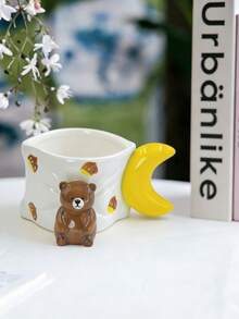 1pc Creative Cute Hand-Painted Ceramic Coffee Mug In Polar Bear Pillow Shape - Multicolor - View 3