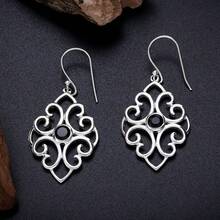 1 Đôi bông tai mặt dây chuyền kiểu cổ điển, bạc Sterling với đá mã não đen, trang sức phong cách Bohemian - Nhiều màu - Xem 3